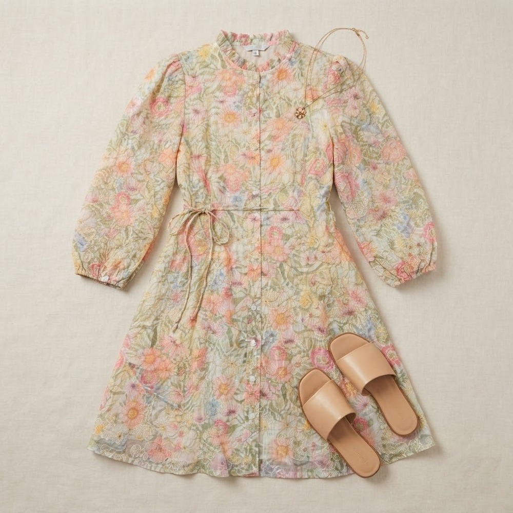 Chelsea 28 Floral Mini Dress Womens Medium Multi Color Embroidered Boho Spring